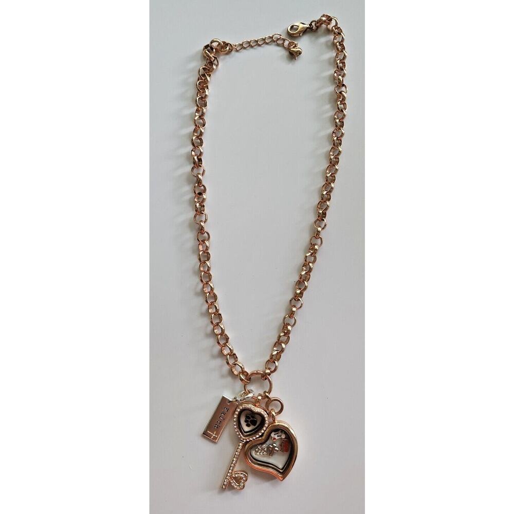 Gold Tone Floating Pendants w Mini Charms within 1 Silver tone Faith 20" Chain